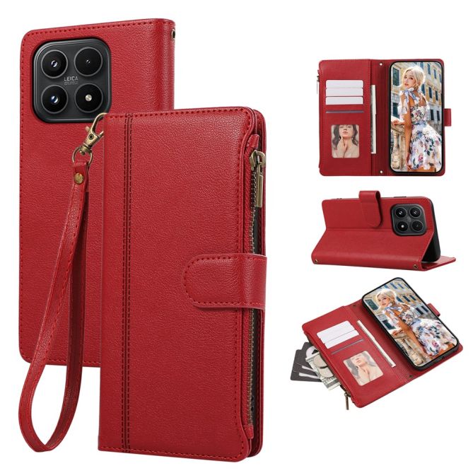 Housse Xiaomi 17 portefeuille simili cuir avec poche zippée et dragonne