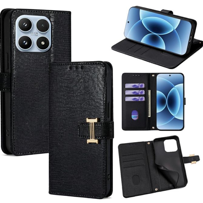 Housse Xiaomi 17 simili cuir effet pailleté avec boucle métallique