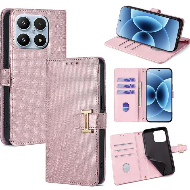 Housse Xiaomi 17 simili cuir effet pailleté avec boucle métallique