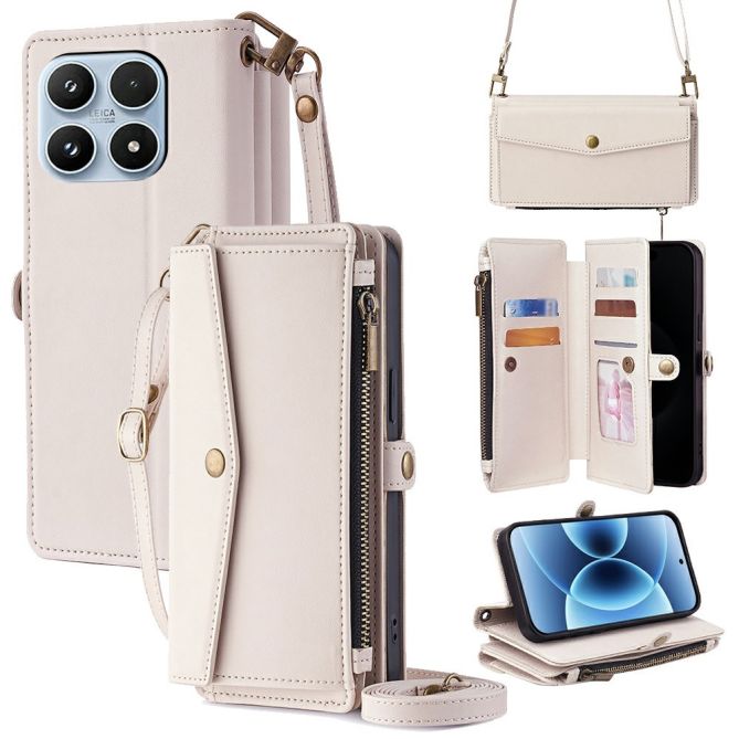 Housse Xiaomi 17 portefeuille simili cuir avec lanière épaule réglable