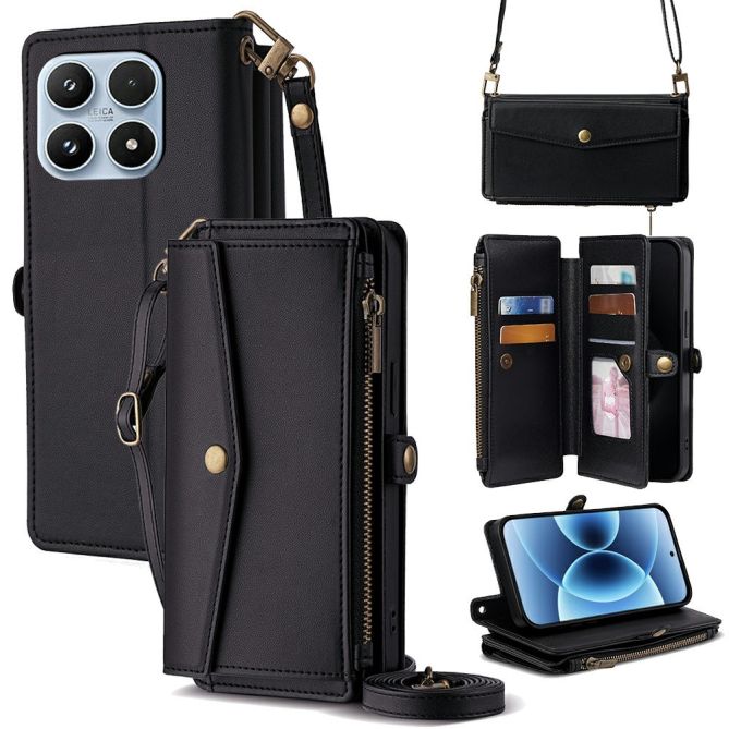 Housse Xiaomi 17 portefeuille simili cuir avec lanière épaule réglable