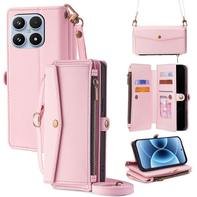 Housse Xiaomi 17 portefeuille simili cuir avec lanière épaule réglable