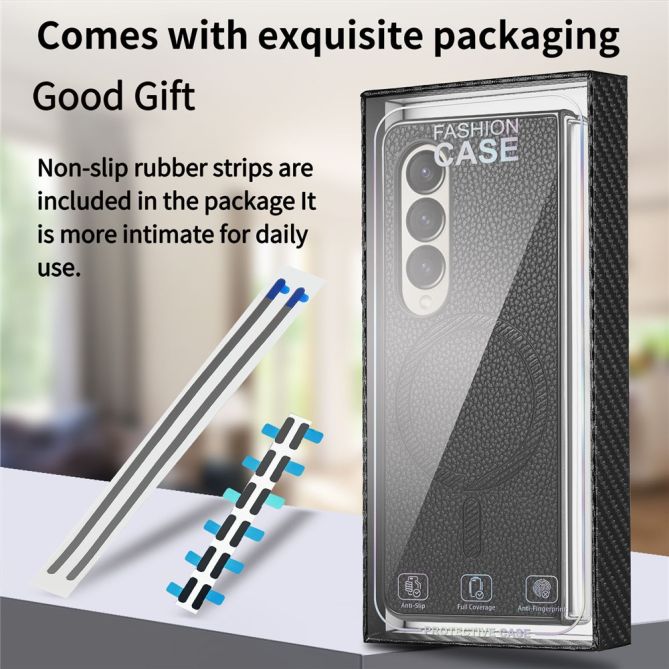 Coque Samsung Galaxy Z Fold 4 simili cuir grain litchi avec anneau aimanté et verre trempé