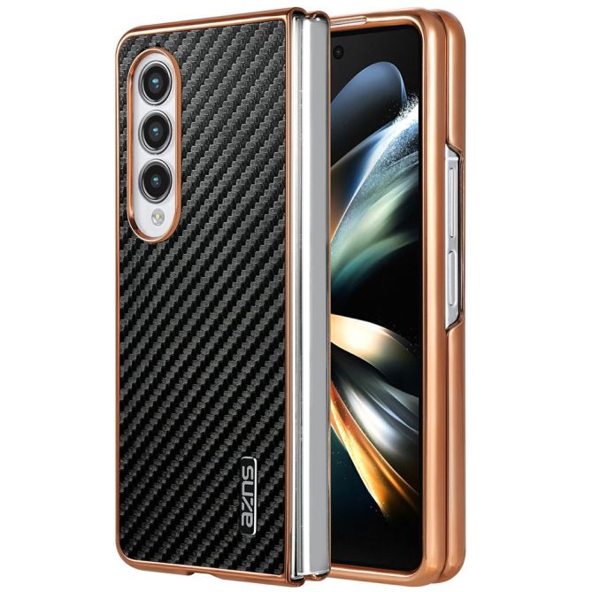 Coque Samsung Galaxy Z Fold 4 texture fibre de carbone avec cadre électroplaqué