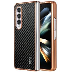 Coque Samsung Galaxy Z Fold 4 texture fibre de carbone avec cadre électroplaqué