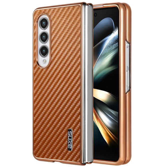 Coque Samsung Galaxy Z Fold 4 texture fibre de carbone avec cadre électroplaqué