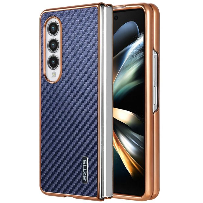 Coque Samsung Galaxy Z Fold 4 texture fibre de carbone avec cadre électroplaqué