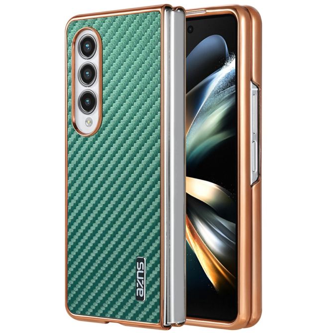 Coque Samsung Galaxy Z Fold 4 texture fibre de carbone avec cadre électroplaqué