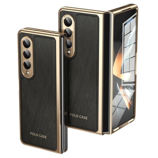 Coque Samsung Galaxy Z Fold 4 simili cuir texture croisée et verre trempé