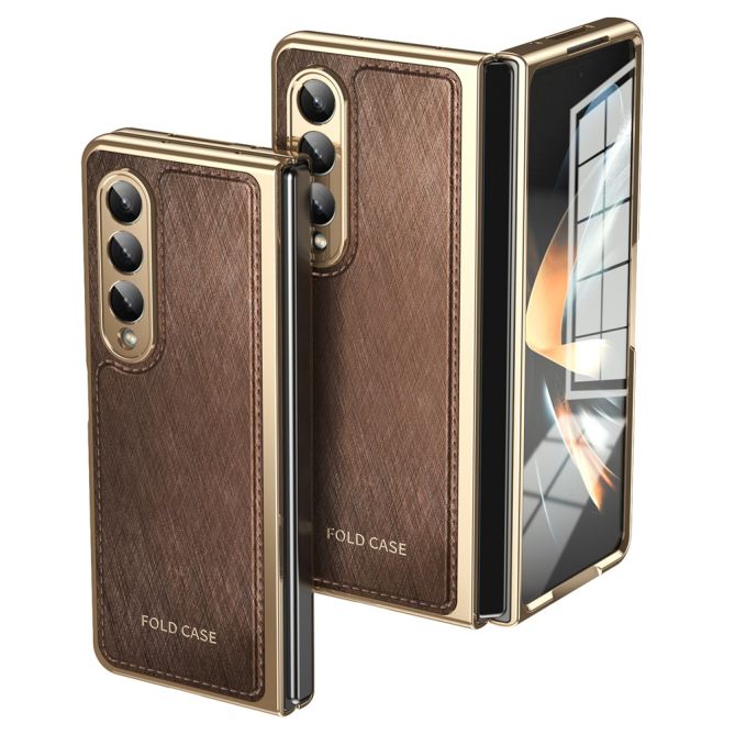 Coque Samsung Galaxy Z Fold 4 simili cuir texture croisée et verre trempé