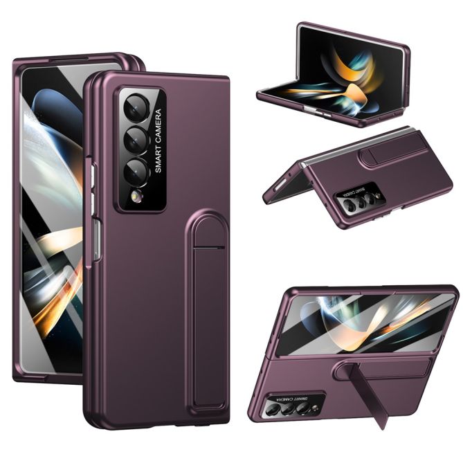 Coque Samsung Galaxy Z Fold 4 finition toucher peau avec béquille et verre trempé