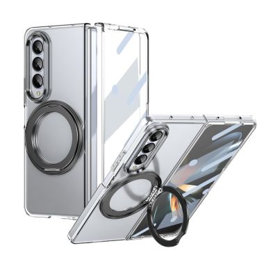 Coque Samsung Galaxy Z Fold 4 transparente avec anneau rotatif aimanté et verre trempé