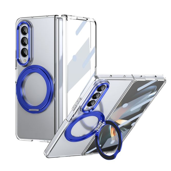 Coque Samsung Galaxy Z Fold 4 transparente avec anneau rotatif aimanté et verre trempé