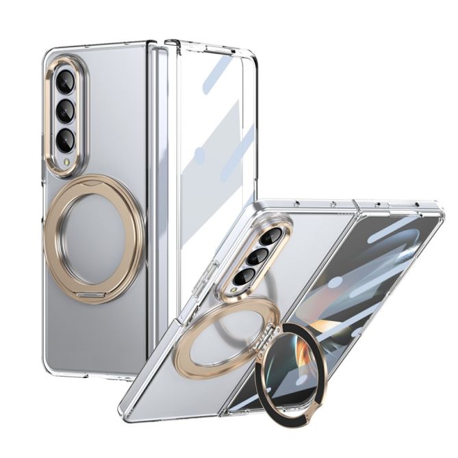 Coque Samsung Galaxy Z Fold 4 transparente avec anneau rotatif aimanté et verre trempé