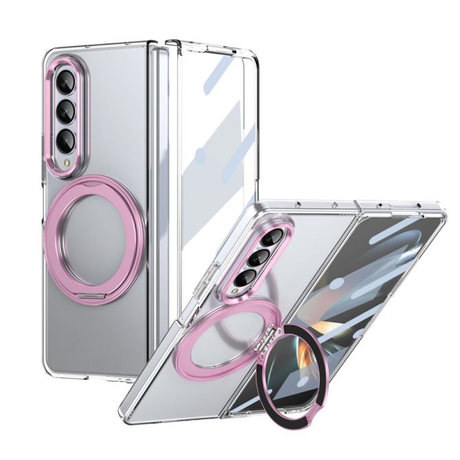 Coque Samsung Galaxy Z Fold 4 transparente avec anneau rotatif aimanté et verre trempé