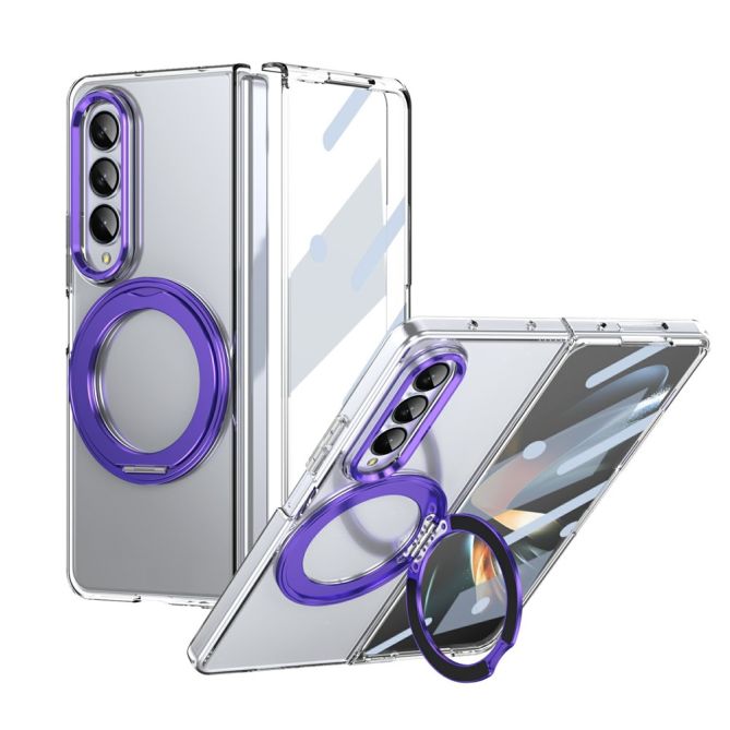Coque Samsung Galaxy Z Fold 4 transparente avec anneau rotatif aimanté et verre trempé