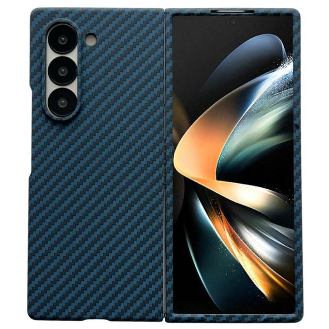 Coque Samsung Galaxy Z Fold 4 texture fibre de carbone avec protecteur d'écran