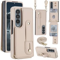 Coque Samsung Galaxy Z Fold 4 simili cuir avec lanière épaule et sangle dorsale