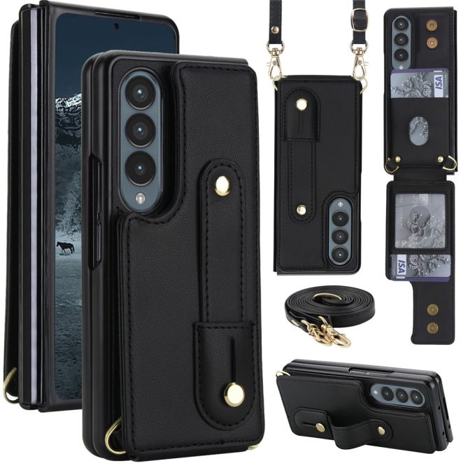 Coque Samsung Galaxy Z Fold 4 simili cuir avec lanière épaule et sangle dorsale