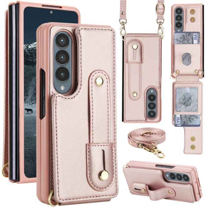 Coque Samsung Galaxy Z Fold 4 simili cuir avec lanière épaule et sangle dorsale