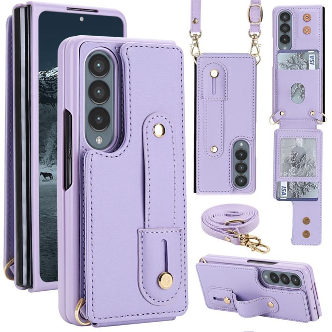 Coque Samsung Galaxy Z Fold 4 simili cuir avec lanière épaule et sangle dorsale