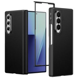Coque Samsung Galaxy Z Fold 4 effet cuir avec bouton latéral intelligent et verre trempé