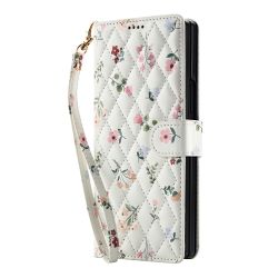 Housse Samsung Galaxy Z Fold 4 à rabat matelassée bouquet champêtre avec dragonne