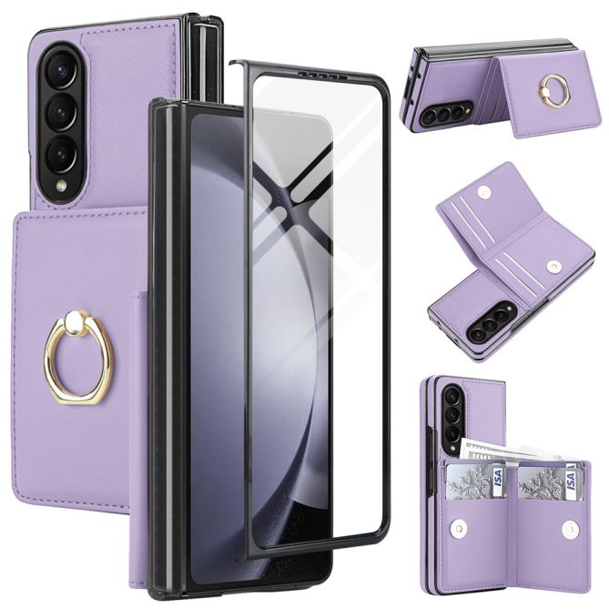 Coque Samsung Galaxy Z Fold 4 portefeuille avec anneau rotatif et verre trempé inclus