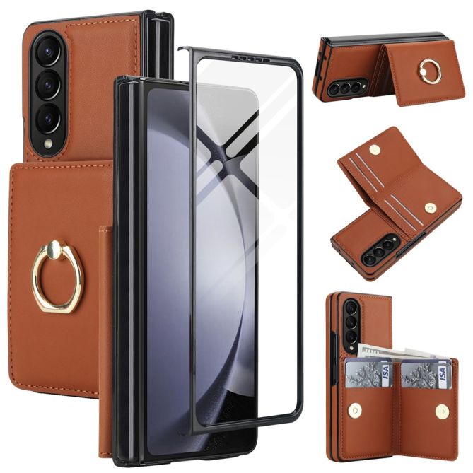 Coque Samsung Galaxy Z Fold 4 portefeuille avec anneau rotatif et verre trempé inclus