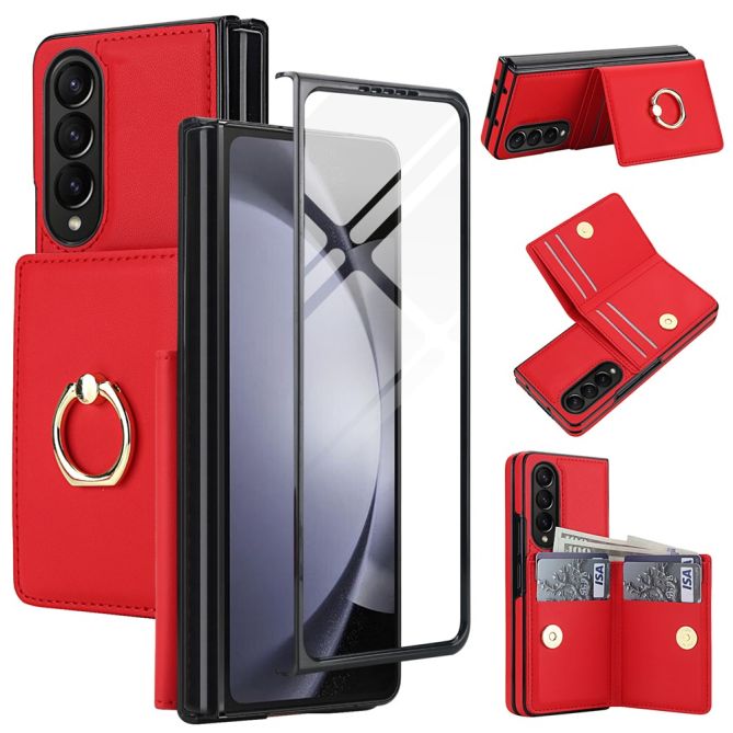 Coque Samsung Galaxy Z Fold 4 portefeuille avec anneau rotatif et verre trempé inclus