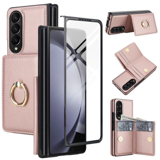 Coque Samsung Galaxy Z Fold 4 portefeuille avec anneau rotatif et verre trempé inclus