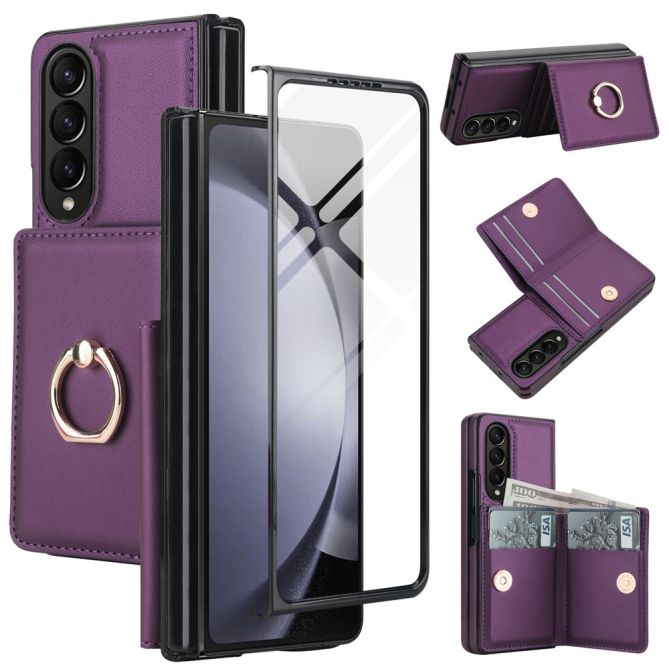 Coque Samsung Galaxy Z Fold 4 portefeuille avec anneau rotatif et verre trempé inclus