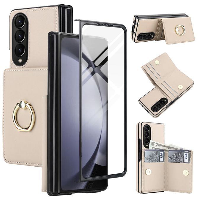 Coque Samsung Galaxy Z Fold 4 portefeuille avec anneau rotatif et verre trempé inclus