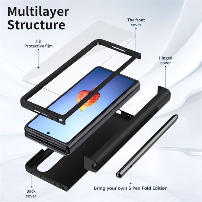 For Samsung Galaxy Z Fold4 5G Hard PC Hinge Design Phone Case Drop-proof Cover with Tempered Glass Screen Protector + Stylus Pen