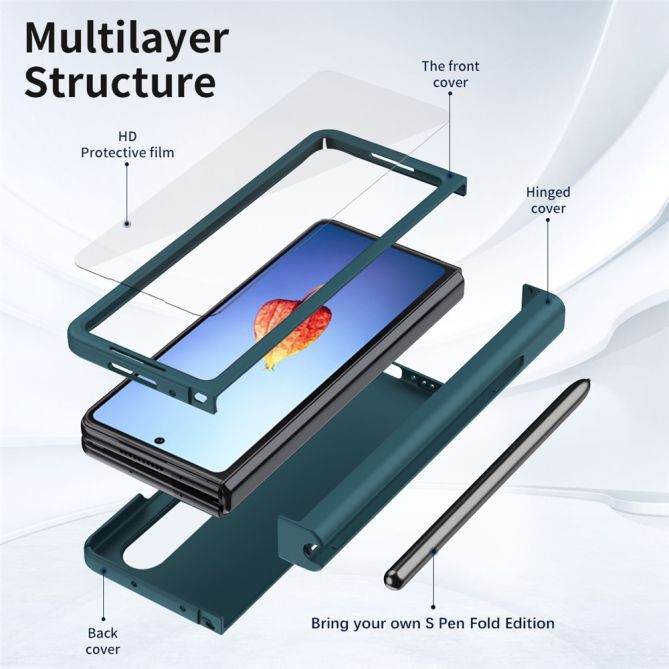 For Samsung Galaxy Z Fold4 5G Hard PC Hinge Design Phone Case Drop-proof Cover with Tempered Glass Screen Protector + Stylus Pen