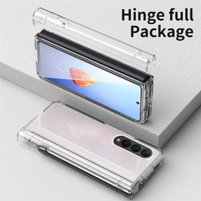 For Samsung Galaxy Z Fold4 5G Hard PC Hinge Design Phone Case Drop-proof Cover with Tempered Glass Screen Protector + Stylus Pen
