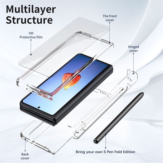 For Samsung Galaxy Z Fold4 5G Hard PC Hinge Design Phone Case Drop-proof Cover with Tempered Glass Screen Protector + Stylus Pen