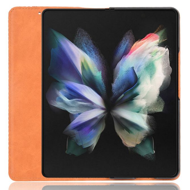 For Samsung Galaxy Z Fold4 5G Phone Case Retro Textured Shockproof Cover Leather Phone Case with Pen Slot