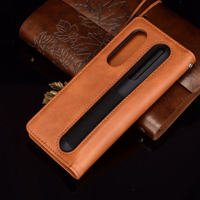 For Samsung Galaxy Z Fold4 5G Phone Case Retro Textured Shockproof Cover Leather Phone Case with Pen Slot