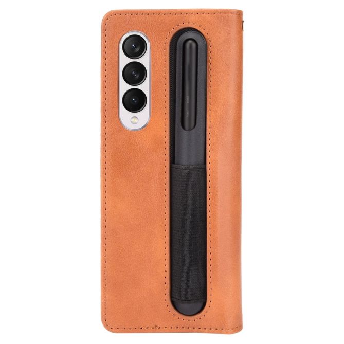 For Samsung Galaxy Z Fold4 5G Phone Case Retro Textured Shockproof Cover Leather Phone Case with Pen Slot