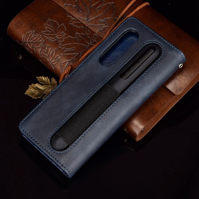 For Samsung Galaxy Z Fold4 5G Phone Case Retro Textured Shockproof Cover Leather Phone Case with Pen Slot
