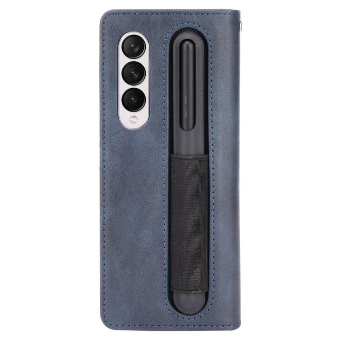 For Samsung Galaxy Z Fold4 5G Phone Case Retro Textured Shockproof Cover Leather Phone Case with Pen Slot
