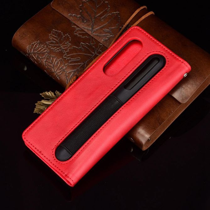 For Samsung Galaxy Z Fold4 5G Phone Case Retro Textured Shockproof Cover Leather Phone Case with Pen Slot