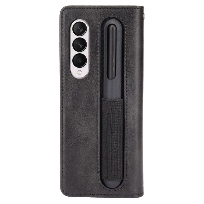 For Samsung Galaxy Z Fold4 5G Phone Case Retro Textured Shockproof Cover Leather Phone Case with Pen Slot