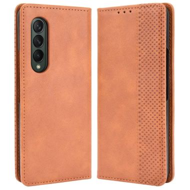 For Samsung Galaxy Z Fold4 5G Shockproof Retro Texture Phone Flip Leather Case Wallet Stand Magnetic Auto Closure Wear-resistant