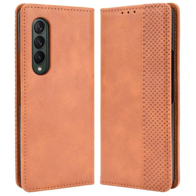 For Samsung Galaxy Z Fold4 5G Shockproof Retro Texture Phone Flip Leather Case Wallet Stand Magnetic Auto Closure Wear-resistant