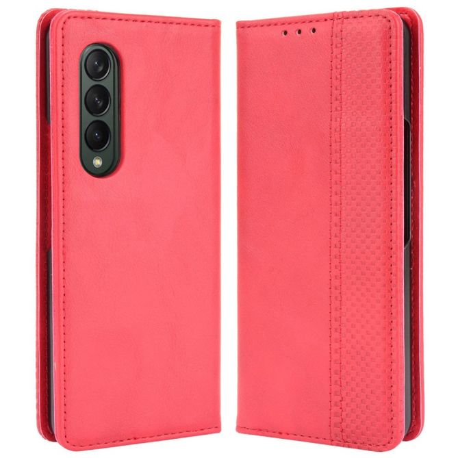 For Samsung Galaxy Z Fold4 5G Shockproof Retro Texture Phone Flip Leather Case Wallet Stand Magnetic Auto Closure Wear-resistant