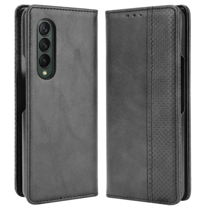 For Samsung Galaxy Z Fold4 5G Shockproof Retro Texture Phone Flip Leather Case Wallet Stand Magnetic Auto Closure Wear-resistant