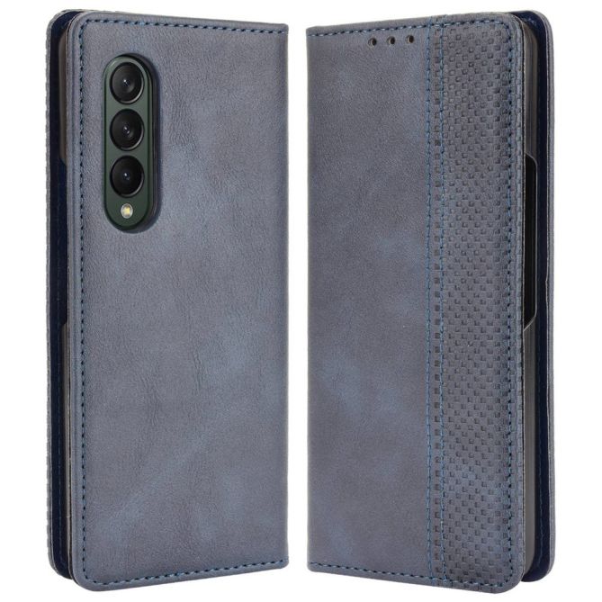 For Samsung Galaxy Z Fold4 5G Shockproof Retro Texture Phone Flip Leather Case Wallet Stand Magnetic Auto Closure Wear-resistant
