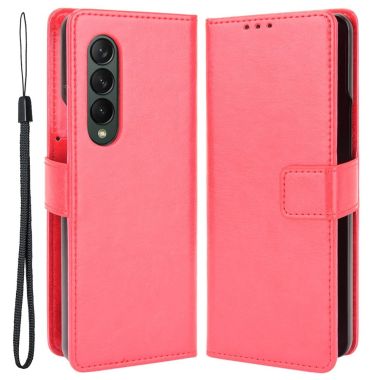 PU Leather Phone Case for Samsung Galaxy Z Fold4 5G, Crazy Horse Texture Folio Flip Cover with Stand / Card Slot